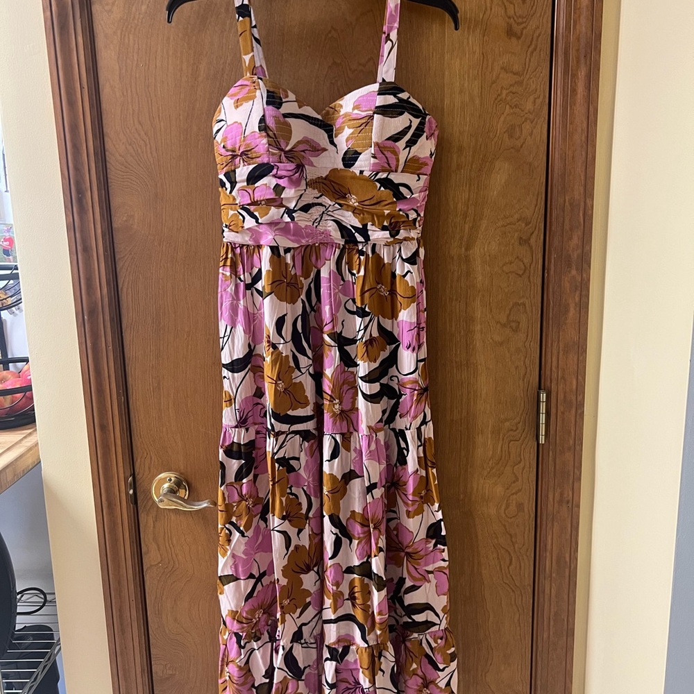 Maurices Pink and Brown Floral Maxi Dress
